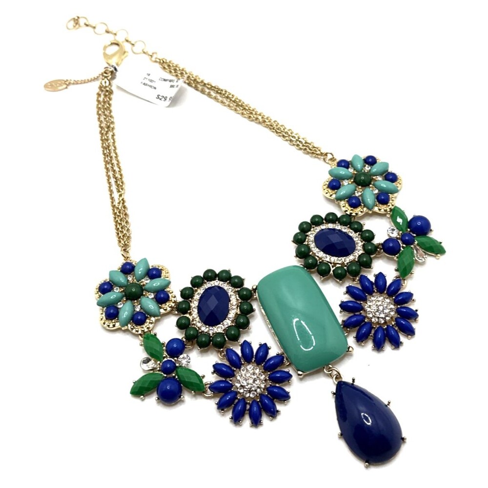 NEW Amrita Singh VERVE Bib Necklace Green Blue Clear Rhinestone 16" to 18" NWT